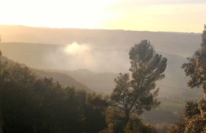 Els Bombers treballen en un incendi forestal a Sant Martí de Tous